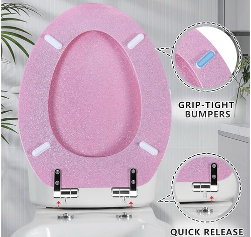 Pink glitter elongated toilet - pink,